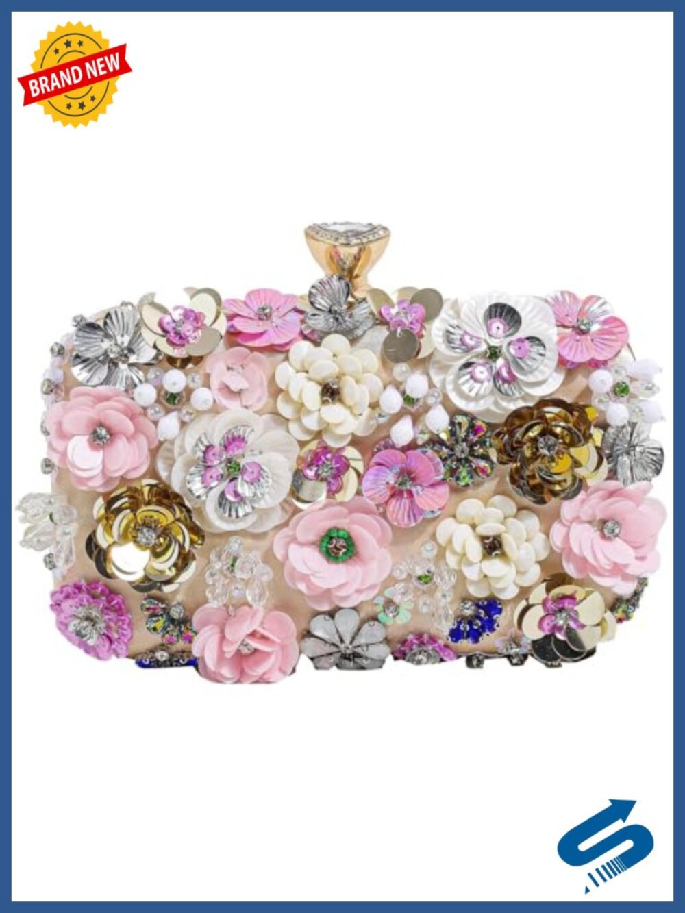 Beaded Floral Clutch Purse for Wedding Guest Party Evening Bag Satin
